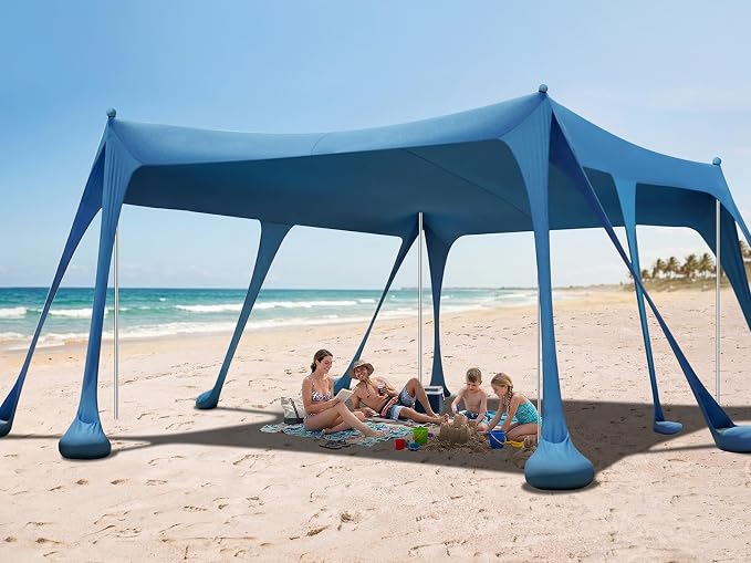 Beach Tent Sun Shelter 10 x 13FT, Camping Sun Shelter with 10 Sandbags, 22mm 7.2FT Thickened Aluminum Poles, Beach Canopy Tent Sun Shade UPF50+ Protection for Camping, Fishing, Backyard