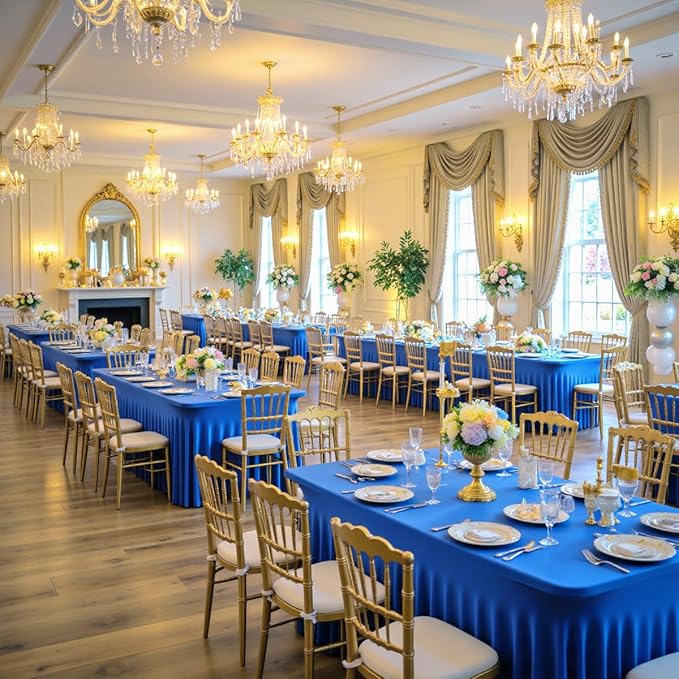 Leegleri 4 Pack Royal Blue Spandex Table Clothes for 6ft Rectangle Tables, Wrinkle Free Fitted Tablecloths for Parties, Weddings, Banquets, Baby Showers