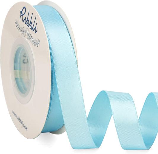 Ribbli Light Blue Satin Ribbon 5/8 inch x Continuous 25 Yards,Double Faced Satin Use for Craft, Gift Wrapping, Christmas Ornaments, Hair Bows, Bouquet Bows