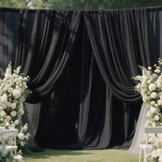 10 Yard Chiffon Black Fabric Sheer Draping for Wedding Voile Tulle Material Arbor Backdrop Canopy Birthday Party Engagement Banquet Anniversary Bridal Shower Sewing & DIY Decorations