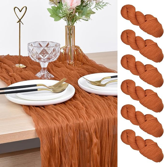 Joanlody Terracotta Cheesecloth Table Runner Spring Summer 10Ft Rustic Gauze Boho Cheese Cloth Table Runner for Wedding Bridal Baby Shower Decoration 6 Pack