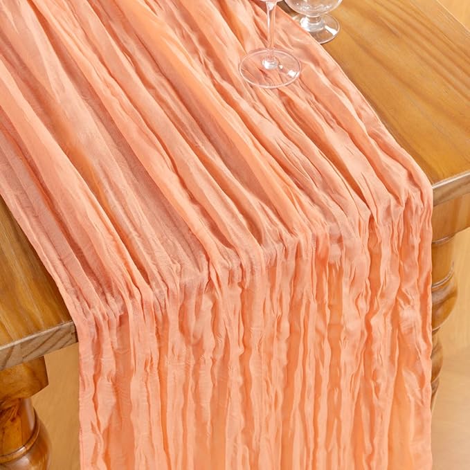 DeZerlor Peach Cheesecloth Table Runner 12 Pack Spring Easter Table Runners Boho Gauze 120 Inches Cheese Cloth Table Decor for Wedding Bridal Baby Shower Parties