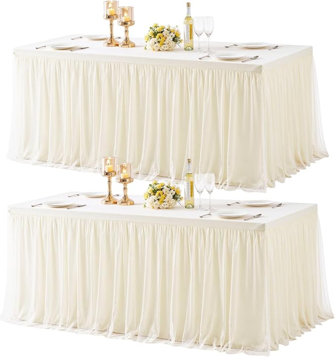 HB HBB MAGIC Ivory Table Cloths 8 Foot Rectangle Tulle Table Skirt Rectangle Tables 8ft Fitted Spandex Table Covers Stretch Elastic Banquet Birthday Party Baby Shower Wedding Table Cloths