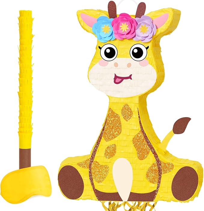 WERNNSAI Giraffe Piñata - Jungle Giraffe Piñata with Blindfold and Bat for Kids Cute Safari Animal Birthday Party Decorations Classroom Party Game Supplies Baby shower Decor