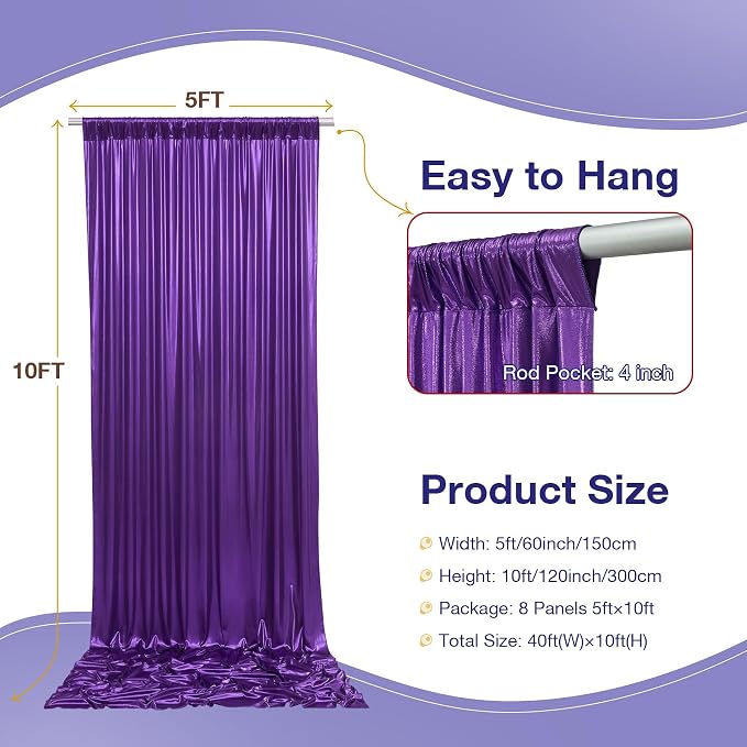 40x10 Wrinkle Free Purple Sequin Backdrop Curtain for Parties-Thick Not Fall-Off Glitter Backdrop Drapes-8 Panels 5x10ft Shimmer Photo Back Drop Cloth for Wedding Birthday Photography Background