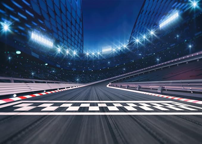 9x6ft Fabric Finish Line Race Track Backdrop Racing Car Racetrack Backdrops for Photography Bleachers Motorsport Racing Sports Party Background Race Birthday Party Decorations Photo Booth Props