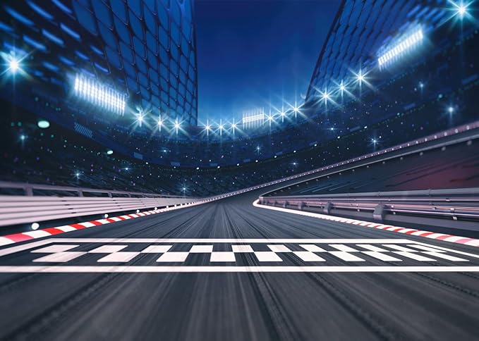 15x10ft Fabric Finish Line Race Track Backdrop Racing Car Racetrack Backdrops for Photography Bleachers Motorsport Racing Sport Party Background Race Birthday Party Decorations Photo Props