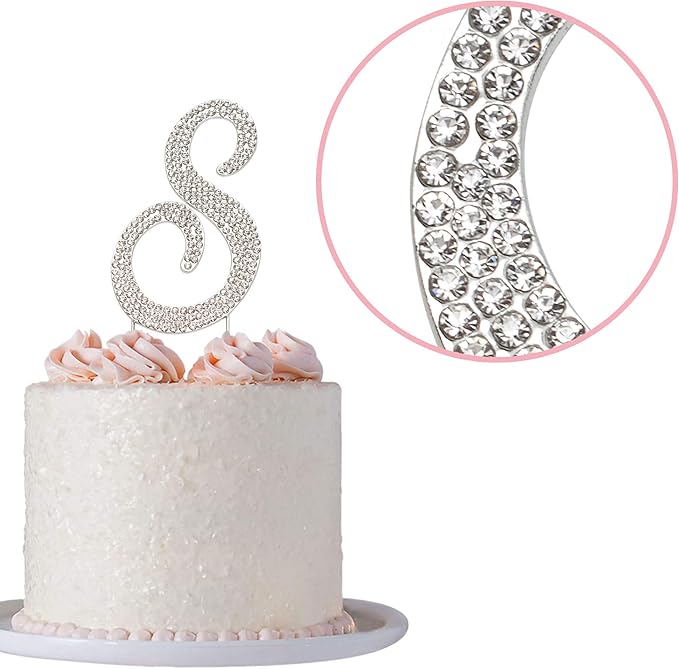 Letter S Cake Topper - Premium Silver Metal - S Monogram Wedding or Anniversary Party Sparkly Rhinestone Initial Decoration Makes a Great Centerpiece - Now Protected in a Box