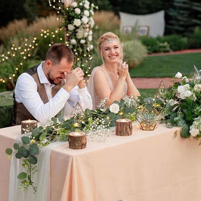 6 Sets 9.8ft White Cheesecloth Table Runner with 5.9ft Artificial Eucalyptus Garland Rustic Boho Wedding Greenery Garland for Table Outdoor Wedding Arch Baby Showers Bridal Party Decor