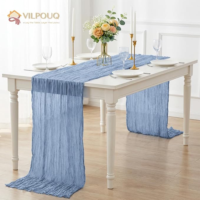 12 Pack Dusty Blue Cheesecloth Table Runner 21x120 Inches, Boho Gauze Rustic Semi Sheer Cheese Cloth Table Runners for Easter Wedding Bridal Baby Shower, Birthday Party, Long Farmhouse Table Decor