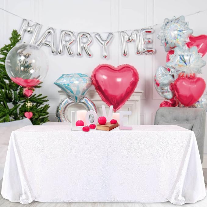 B-COOL White Tablecloth Rectangle Sequin Table Overlays 90x156inch White Rectangular Table Drape for Parties Weddings Kitchen Glitz