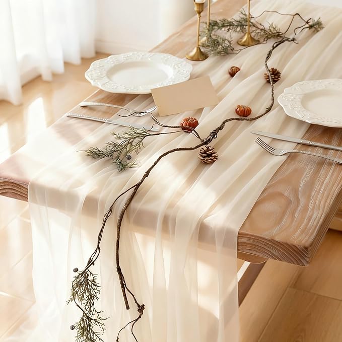 Ivory Chiffon Table Runner 35x120 Inches 12 Pack Bulk for Wedding Party Formal Event Table Decor