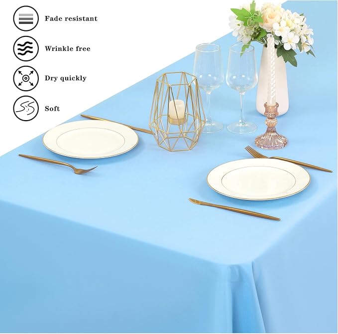 YMHPRIDE 6 Pack Light Blue Tablecloth 60 x102 inch Polyester Table Cloth for 6 Foot Rectangle Tables, Stain and Wrinkle Resistant Washable Fabric Polyester Table Covers for Wedding Party Banquet