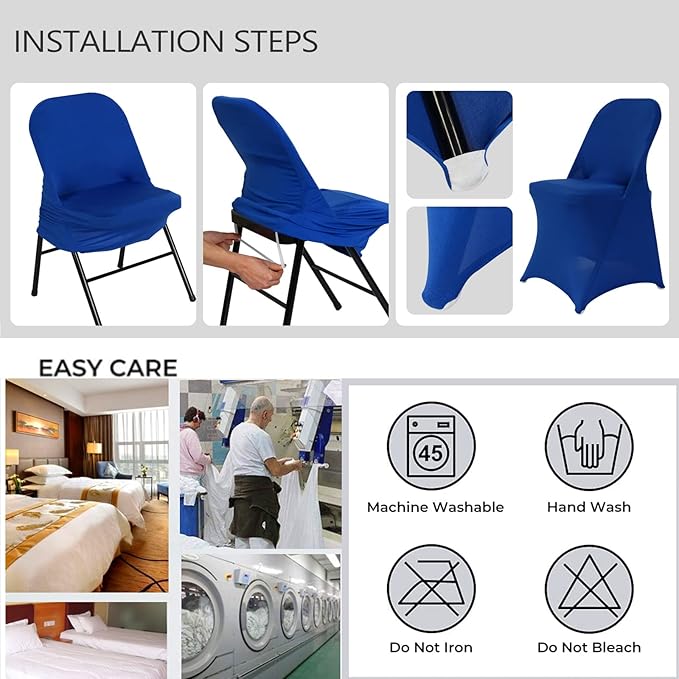 HAINARverS Folding Chair Covers for Wedding, 10pcs Stretch Spandex Washable Fabric Chair Cover, Decoration Chair Cover for Wedding, Party, Banquet, Birthday, Conference, Event(Royal Blue, 10 PCS)