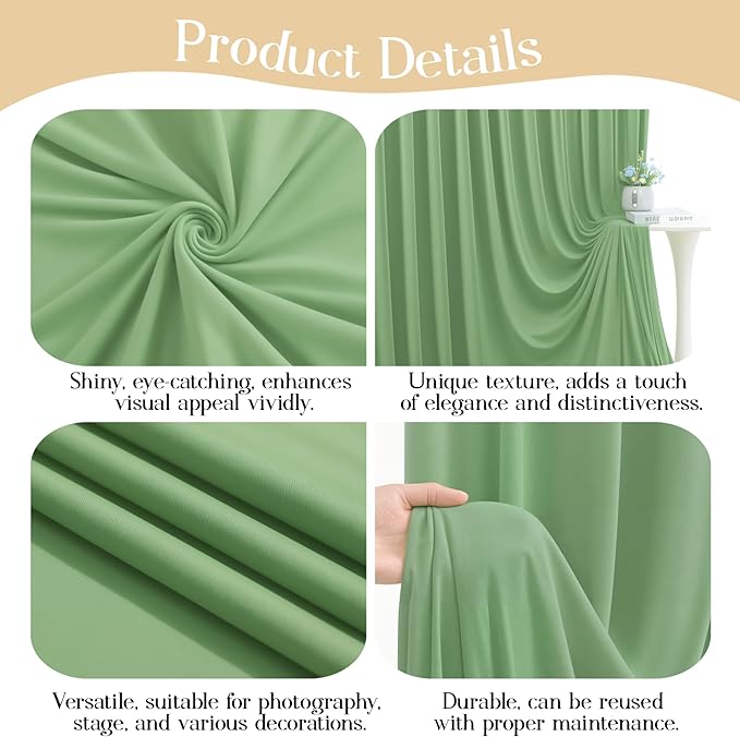 10 x 10ft Sage Green Backdrop Curtains, Light Green Wrinkle Free Draping Fabric Wedding Birthday Baby Bridal Shower Graduation Party Drapes for Backdrop Photography Photo Booth Background Decoration