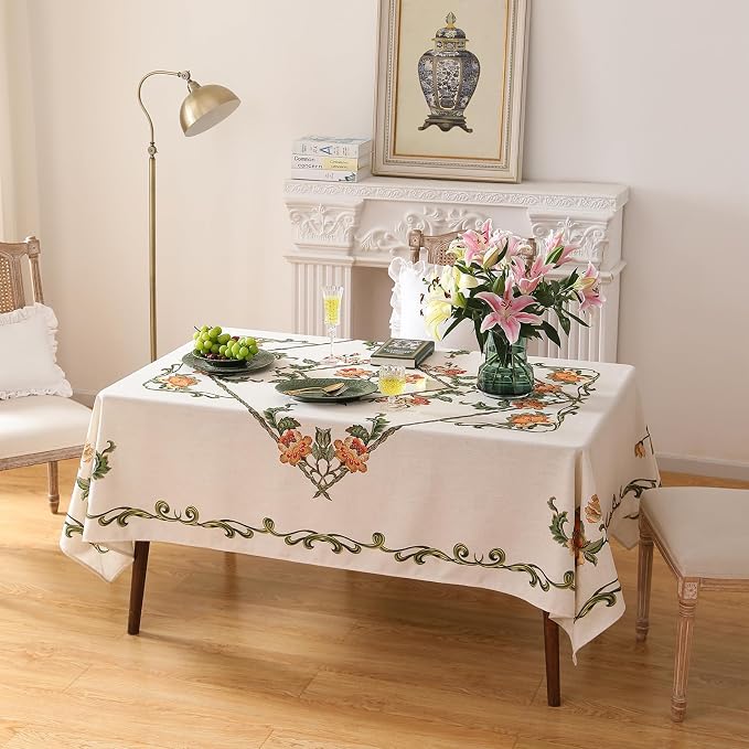 patdrea Vintage French Linen Tablecloth,Square,67"x67"-Santiago C | Beautiful Print Table Cloth for Square Table,Colorful Floral Patterned,for Dining Room Tea Party Thanksgiving