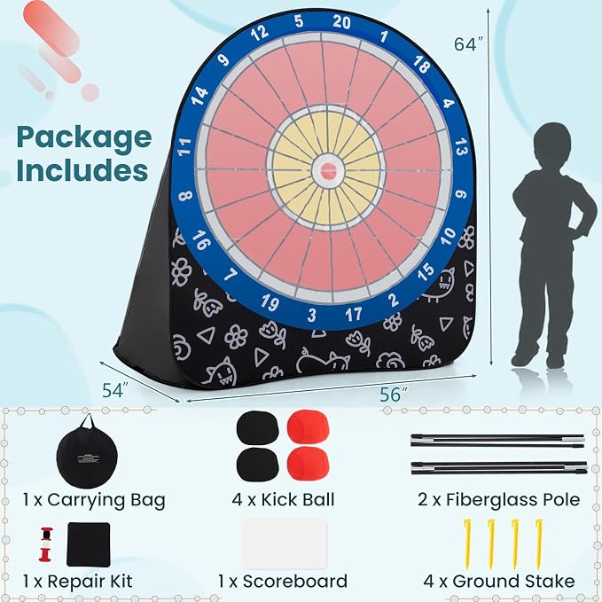 Goplus Giant Dart Board w/ 4 Kick Balls, Carrying Bag, Foldable Portable Throw & Kick Soccer Sport Target Games for Kids Adults Family Activities, Outdoor Yard Lawn Party Carnival Games