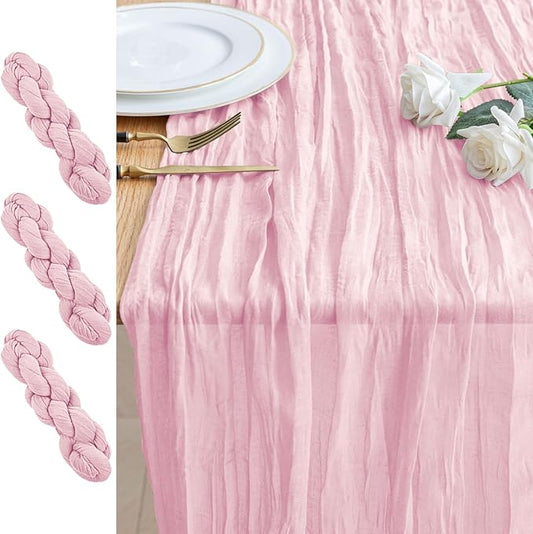 3PCS Table Runner Cheesecloth 10FT Blushing Pink Boho Gauze Cheese Cloth Rustic Sheer Table Runners for Summer Wedding Bridal Baby Shower Party Decoration