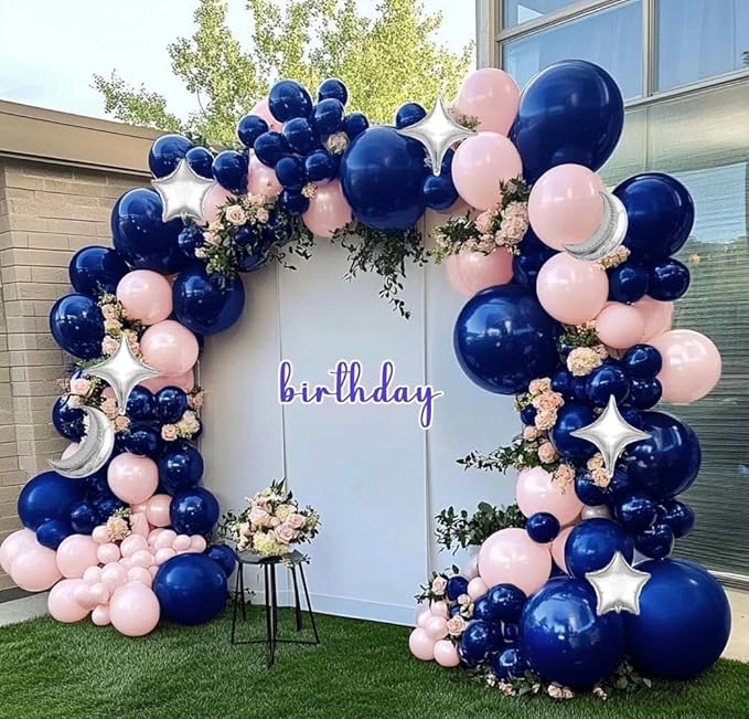 Navy Blue Balloon Garland Arch Kit Double Stuffed Royal Blue Star Moon Balloons for Birthday Baby Shower Over the Moon Prince Graduation Wedding Space Astronaut Galaxy Party Decorations