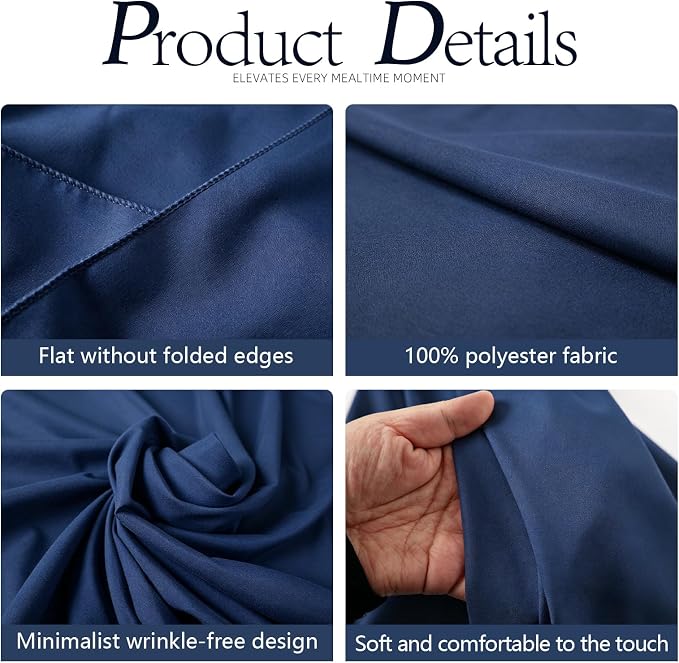 WIGENIUS 6 Pack Blue Table Cloth Round Tablecloths 90 Inch,Polyester Table Cloth for 5 Foot Round Tables,Wrinkle Resistant Washable Fabric Table Covers for Party,Wedding Banquet