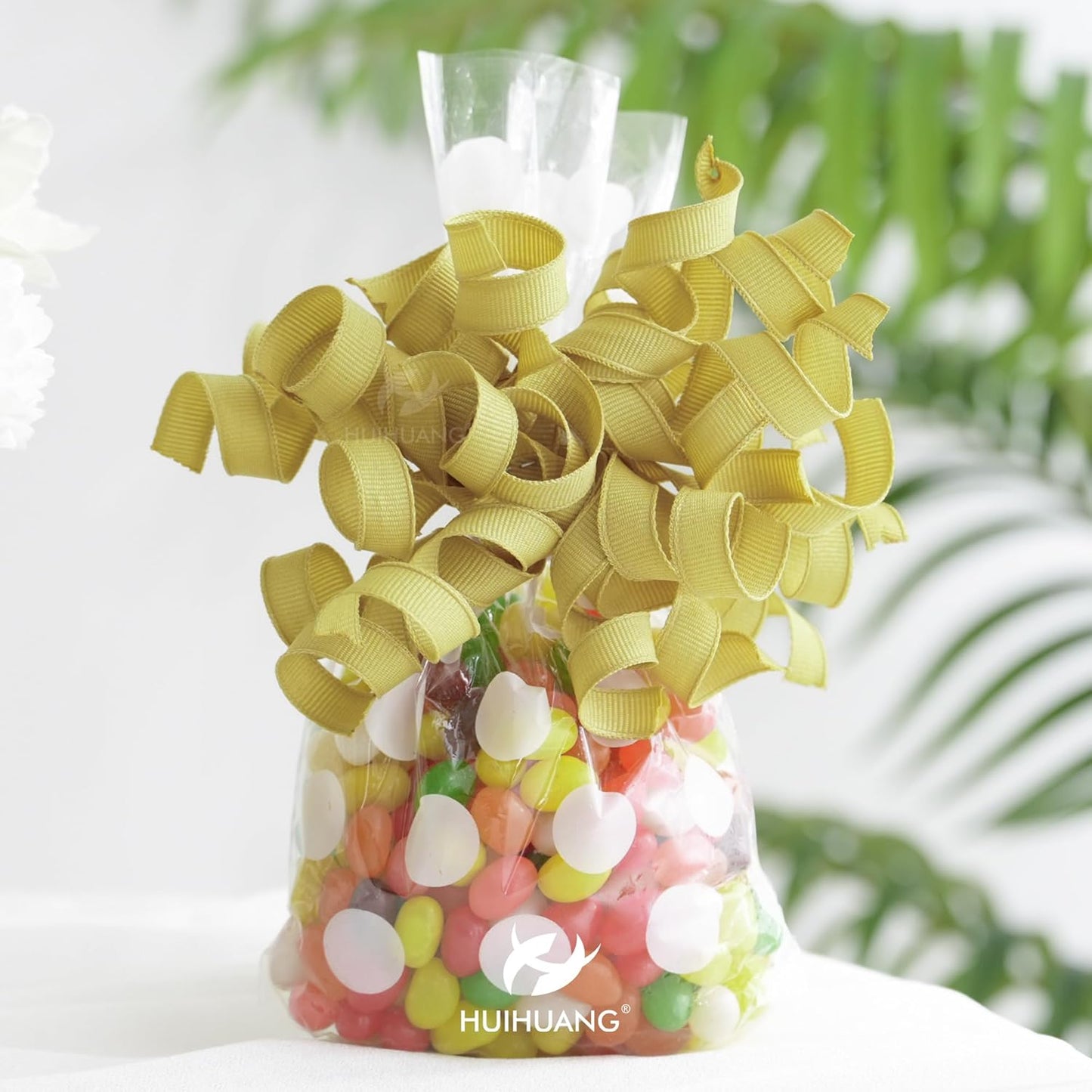 HUIHUANG Gold Bows for Gift Wrapping, Gold Curly Ribbon Bows Self Adhesive Burst Gift Bows for Present Box, Wine Bottle, Treat Bags, Wrap Accessories, Christmas Party Favor - 6 Counts