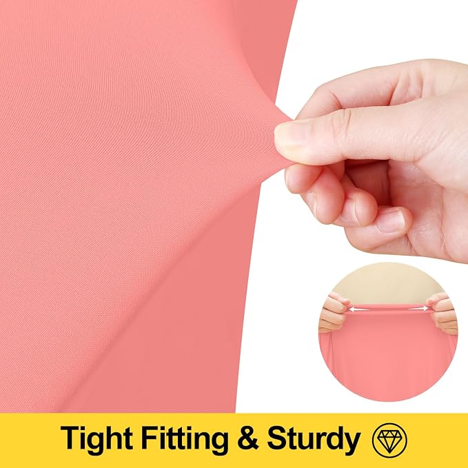 Smiry Spandex Tablecloth, Elastic Fitted Stretch Tablecloth for 6FT Rectangle Tables, Waterproof Washable Table Cover Skirt for Outdoor, Wedding, Banquet & Parties (Coral Red, 72Lx30Wx30H Inch)