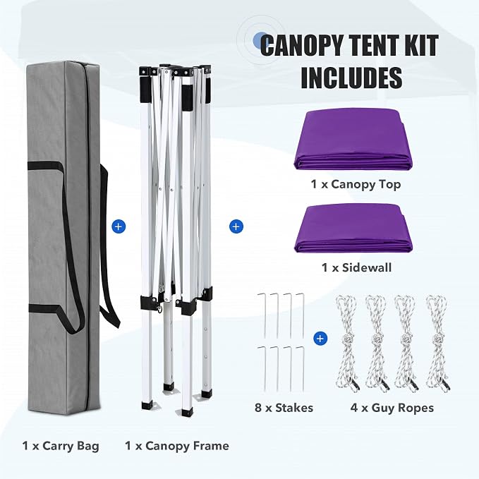 EAGLE PEAK Pop up Canopy 5x5, Outdoor Portable Canopy Tent with One Removable Sunwall, Carry Bag Included, Purple