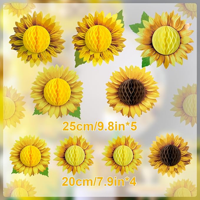 SUNBEAUTY Sunflower Party Decorations 3D Large Sunflower Birthday Honeycomb Hanging Paper Decorations Yellow Sun Flower Ceiling Wall Tissue Flowers Summer Baby Shower Classroom Bulletin Board