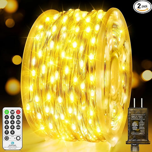 2 Pack Each 132 FT 400 LED Fairy Lights Plug In Christmas Lights Outdoor Decorations Waterproof String Lights with Timer 8 Modes Memory for Holiday Wedding Party Tree Wall Bedroom Garden-Warm White