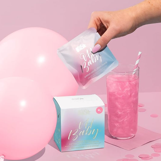 Oh Baby Gender Reveal Cotton Candy Drink Glitter Bombs, Edible Glitter, Drop into Drinks, 4 Pieces (Pink - Girl)