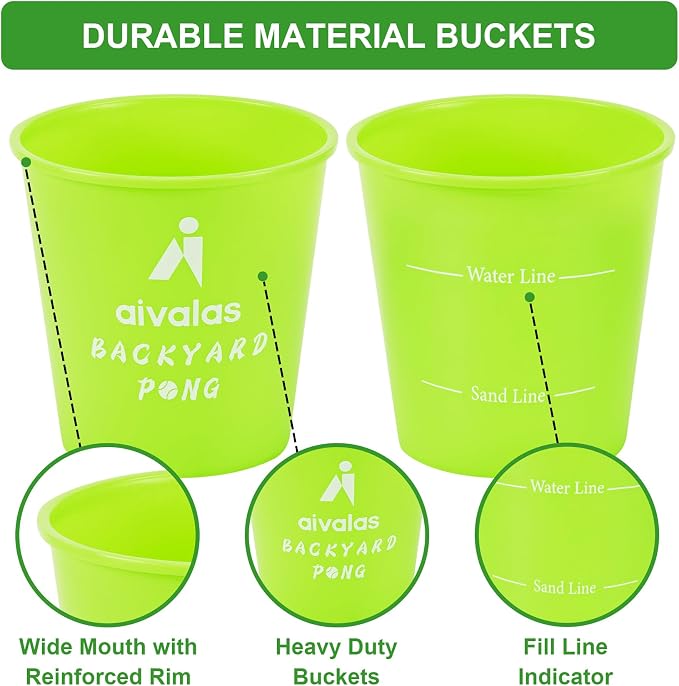 Aivalas Yard Pong Outdoor Games Glow Set in Dark, Giant Yard Pong Game for Adults and Family with 12 Buckets, 4 Balls and a Carrying Bag, Giant Pong for Beach, Camping, Lawn and Backyard