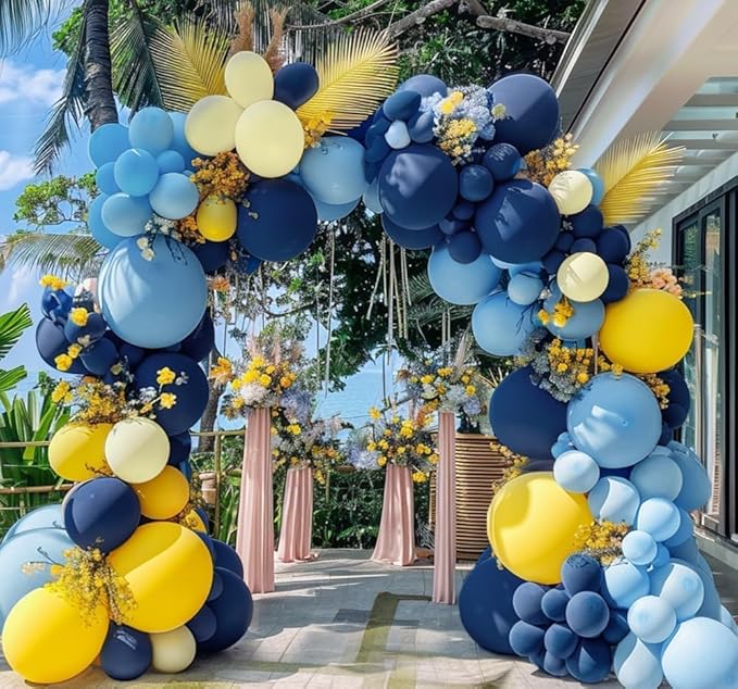 Captank Blue and Yellow Balloons Navy Royal Blue Balloon Garland Arch Kit For Happy Birthday Summer Baby Shower Bridal Shower Lemon School Banana Party Decorations
