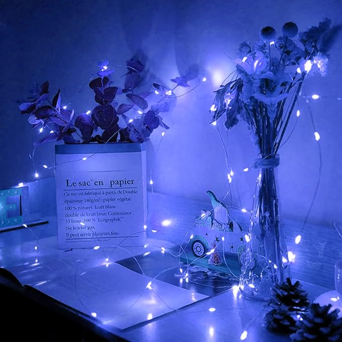 100 Pack Blue Fairy Lights 7Ft 20 LED Twinkle String Lights 3 Modes Battery Operated Waterproof Firefly Starry for Mason Jar Wedding Party 4th of July Christmas Day Table Centerpieces
