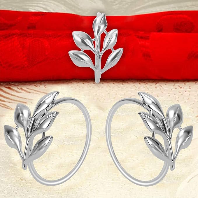KPOSIYA Set of 12 Leaf Napkin Rings Metal Gold Napkin Holder Table Napkin Rings for Thanksgiving Day Christmas Dinning Table Parties Everyday (Ye Zi-Silver 12)