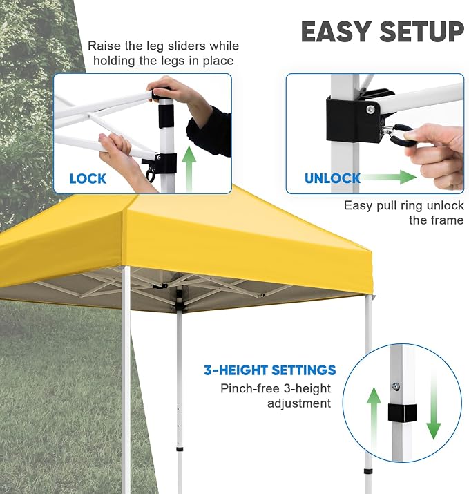 COOS BAY 5x5 Pop Up Canopy Tent, Portable Lightweight Sun Shelter with Carry Bag, Easy Setup Outdoor Canopy for Beach, Camping, Sports & Backyard Shade, Yellow