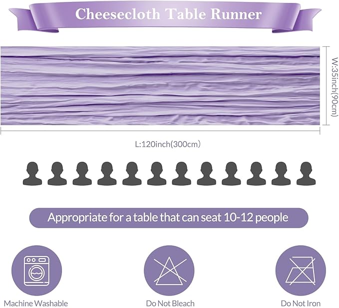 6 Pack Lilac Cheesecloth Table Runner 35"×120" Gauze Fabric Table Runner Rustic Sheer Runner for Wedding Birthday Baby Shower Party Table Decoration Lilac 6 Pack
