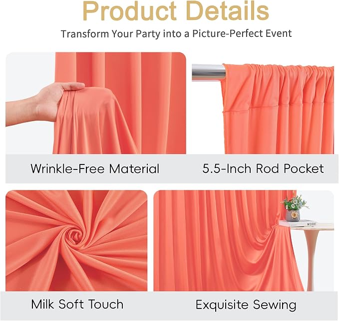 30x8ft Orange Backdrop Curtains for Parties Baby Shower Photo Wrinkle Free Polyester Photoshoot Curtains Drapes Backdrop for Birthday Party Wedding Graduation Photography Background 6 Panels 5x8FT