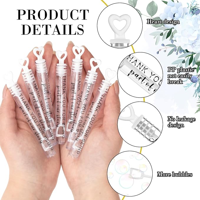 Hollowfly 120 Pack Wedding Mini Bubble Wands for a Wedding Bulk, White Black Story Heart Bubble for Guests Send Off Wand Adults Bridal Exit Shower Party Supplies Valentine Anniversaries Celebration