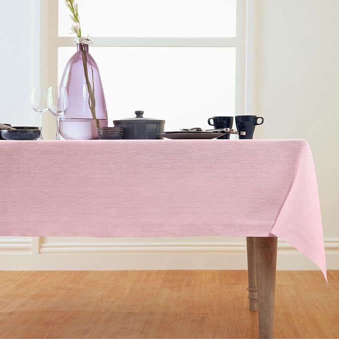 Solino Home Linen Tablecloth 60 x 90 Inch - 100% Pure Linen Bubblegum Pink Table Cloth for Rectangle Tables - Athena, Machine Washable Tablecloth for Summer