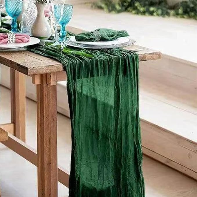 12Pack Emerald Green Table Runner 10Ft Cheesecloth Table Runner Boho Gauze Table Runners Long Cheese Cloth Table Runners for Wedding Party Bridal Shower Thanksgiving Christmas