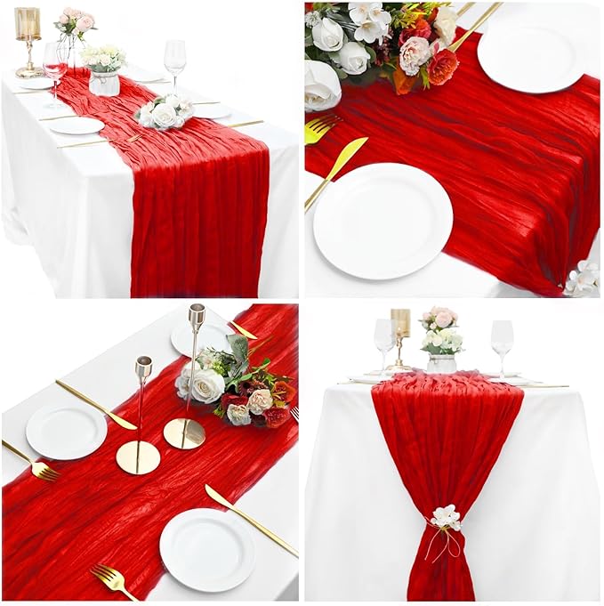 15 Pack Cheesecloth Table Runner 10Ft Gauze Cheese Cloth Table Runner 35 x 120Inch Red Table Runners for Wedding Birthday Party Engagement Holiday Baby Bridal Shower Anniversary Christmas Table Decor