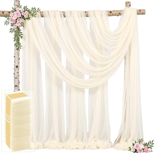 12 Panels Ivory Wedding Arch Draping Fabric 30" x 19ft Wedding Drapes Tulle Drapes for Backdrop Sheer Fabric Backdrop Draping Decorations Back Drop Curtains for Reception Ceremony Party