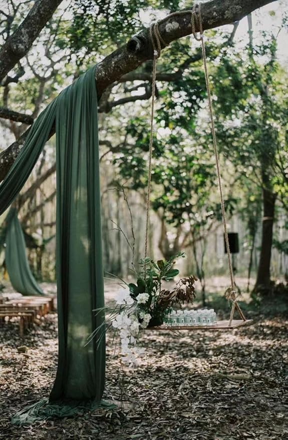 MLMW Chiffon Fabric Sheer Fabric by the Yard 5 Yards 60" Wide Christmas Emerald Green Wedding Arch Draping Fabric Sheer Material for Party Backdrop Curtain Arch Ceiling Decor
