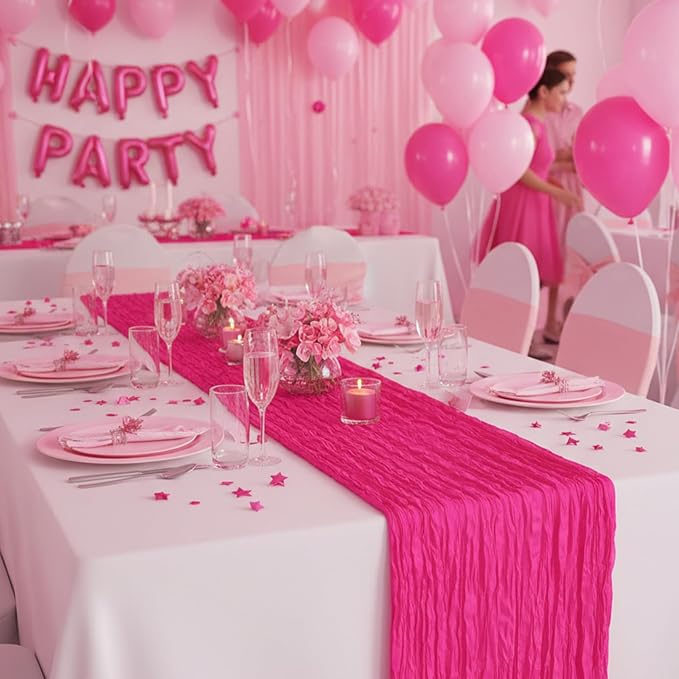 Hot Pink Cheesecloth Table Runner 120 Inch 10FT Cheese Cloth Fabric Runners 1 Pack for Baby Shower, Valentine's Day, Wedding Decoration