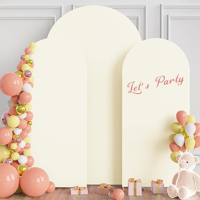 Wokceer Wedding Arch Backdrop Cover 7.2FT, 6FT, 6FT Spandex Set of 3 Wedding Arch Stand Covers Round Top Chiara Backdrop Stands Cover for Birthday Party Ceremony Banquet Decor Ivory