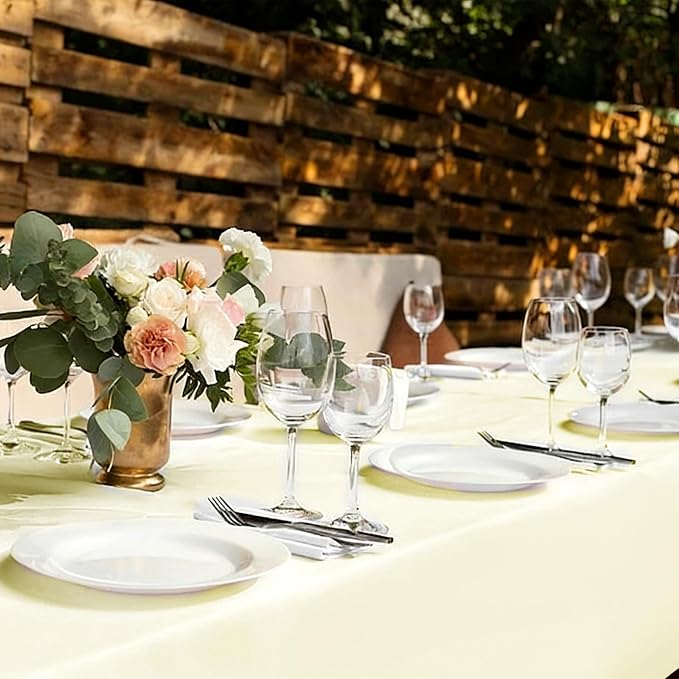 12 Pack Beige Tablecloth 90x132 Inch Rectangular Table Cover | Wrinkle Resistant, Machine Washable Reusable, Wedding, Banquet, Restaurant, Party, Baby Shower,Indoor Outdoor Events