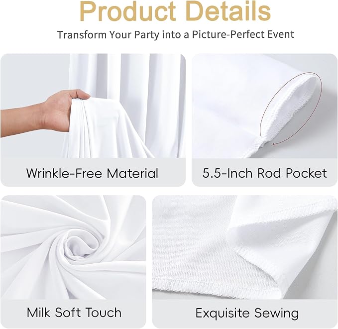 30x10ft White Backdrop Curtains for Parties Wedding Photo Wrinkle Free White Drapes Backdrop Polyester Photoshoot Back Drop for Baby Shower Birthday Party Photography Background 6 Panels 5x10FT