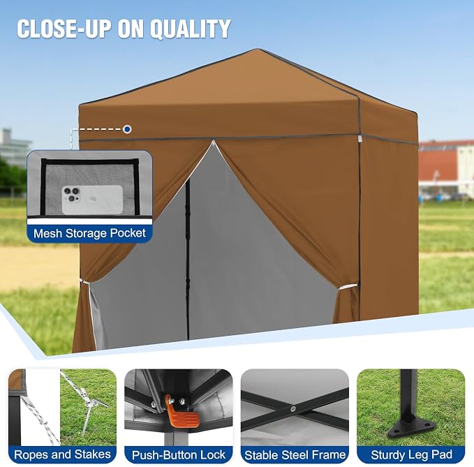 6x4 Pop Up Canopy Tent with Four Wall Panels, Instant Portable Beach Canopy, Outdoor Tent with Carry Bag for Camping, Sports, Tailgating, Events, Khaki