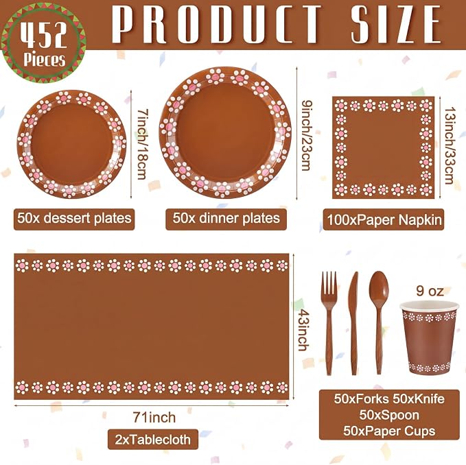 Vesici 452 Pcs Cielito Lindo Party Decoration Platos De Barro Mexicanos Fiesta Paper Plates Mexican Napkins Tablecloths Clay Cups Tableware Set for Cinco De Mayo Baby Shower Wedding Supplies, Serve 50