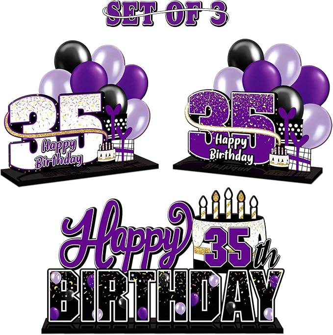 LINGTEER Happy 35th Birthday Purple Acrylic Table Topper Centerpieces Set - Cheers to 35 Years Old Birthday 35th Bday Party Gift Decorations.